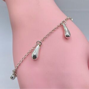 Silver Teardrop Charm Bracelet Dainty Minimal Adjustable Chain
